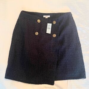 LOFT Navy Tweed Mini Skirt - Size 4P - w/ Button Front Detail